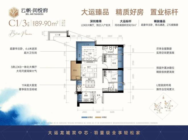 龙岗中心城新楼盘：云帆闰悦府27层全南户型+985%得房率(图10)