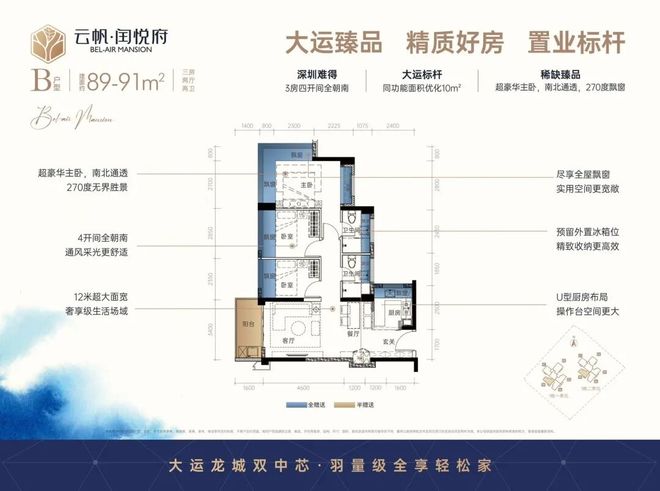 龙岗中心城新楼盘：云帆闰悦府27层全南户型+985%得房率(图9)