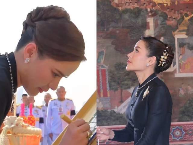 泰王新宠欧拉弄紧身裙凹凸有致踩细高跟轻松行礼五官精致妩媚(图2)